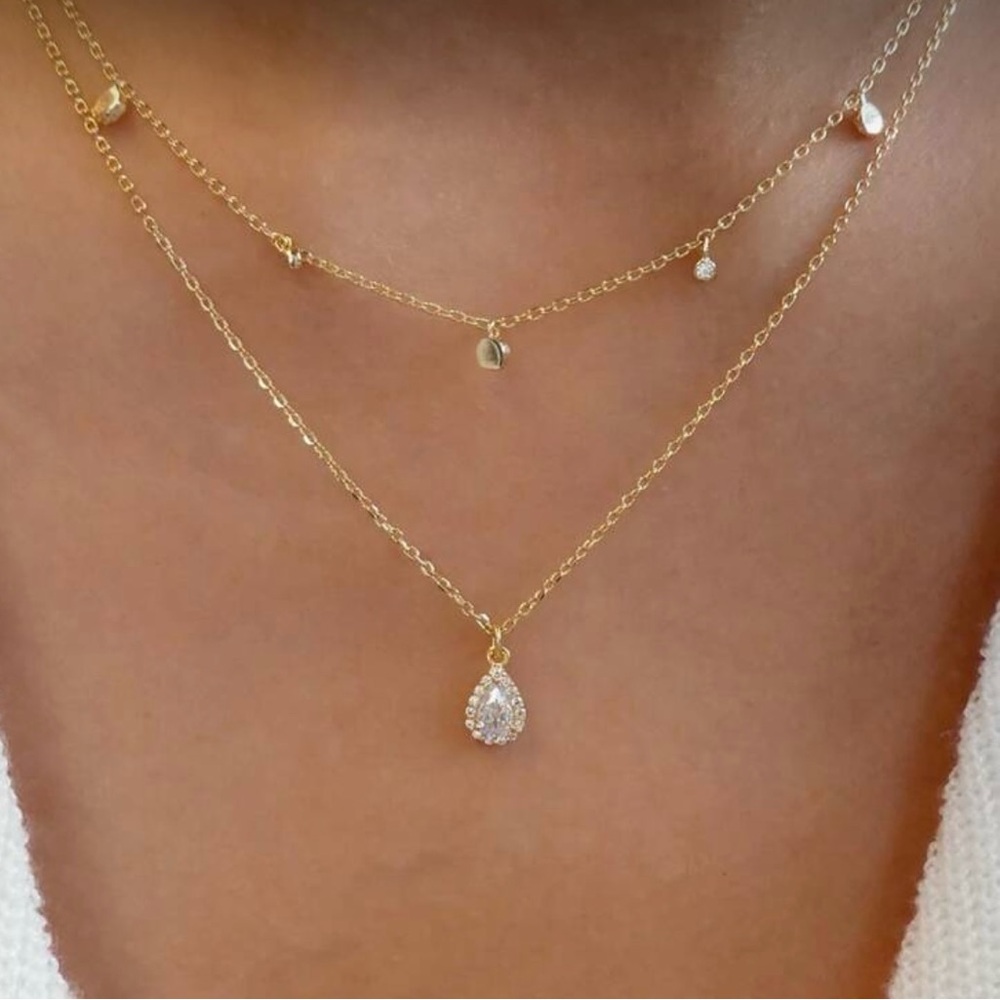 ⚠️Clearance Elegant 2pcs Gold Layered Necklace with Teardrop Pendant